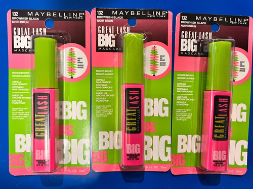 Maybelline Great Lash Mascara, bräunlich schwarz [132], 3er Pack