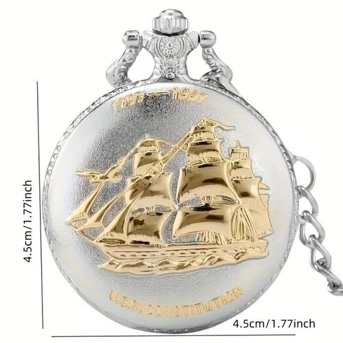 Retro Silvery Sailboat Quartz Pocket Watch Necklace Pendant Men's Pocket Watch - Picture 5 of 5