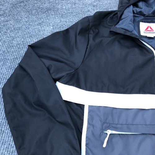 Reebok Men's Anorak Hooded Windbreaker SIze XL Black Gray White Hoodie Kangaroo - Picture 7 of 20