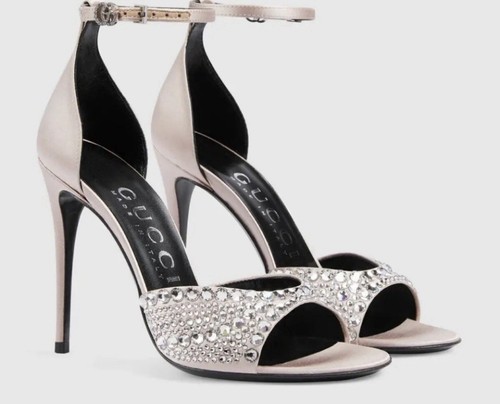 NIB GUCCI Pink/nude Crystal Heels Size 38.5 - Picture 3 of 12