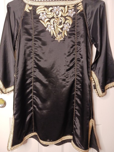 Moroccan Ramadan Kaftan Vintage Rare Lurex Gold Hand Embroidered Sequence Pit 17 - Picture 7 of 13