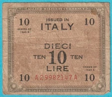 WWII Allied Military Currency- Italy- 10 Lire Note- 1943 - P-M10b