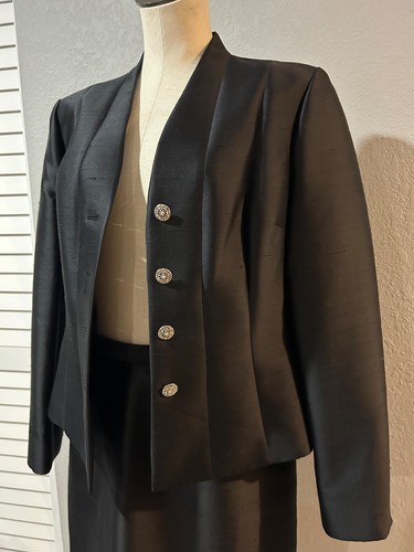 Teri Jon Rickie Freeman Vintage Women’s Silk Wool Skirt Suit size 14 Black - Picture 2 of 11