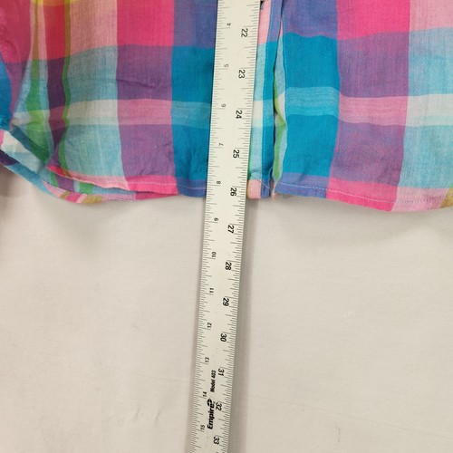 Lauren Ralph Lauren Button Up Pastel Plaid Shirt Women's M Roll Tab Sleeve - Picture 5 of 7