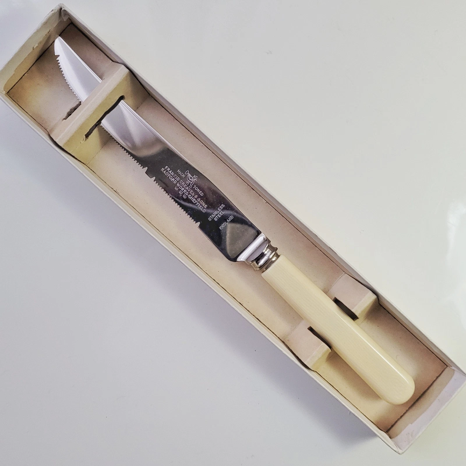 Vtg Francis Greaves & Sons Serrated Table Knife Boxed Like New Sheffield