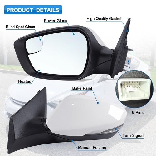 Left Driver Side Mirror Assembly Fits 2014 2015 2016 Hyundai Elantra with Pow... - Picture 2 of 6