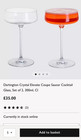 BRAND NEW Pair Dartington Saucer/Coupe Cocktail/Champagne glasses £35 John Lewis