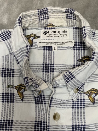 Camisa Columbia Para Hombre Grande Blanca Azul Pato Manga Larga Con Botones Caza Oregon - Imagen 4 de 11