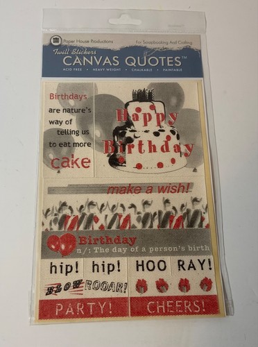 Paper House Twill Stickers Canvas Quotes “BIRTHDAY” Heavy Weight Cake Balloons - Afbeelding 1 van 2