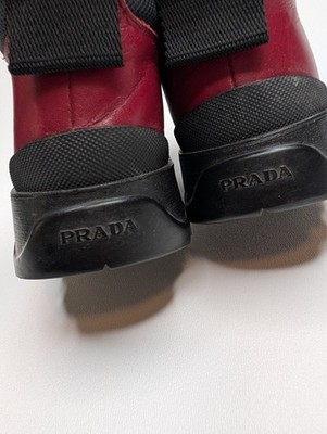 Vintage Prada Red Leather Tyrolean Brixxen Boots with Rubber Sole