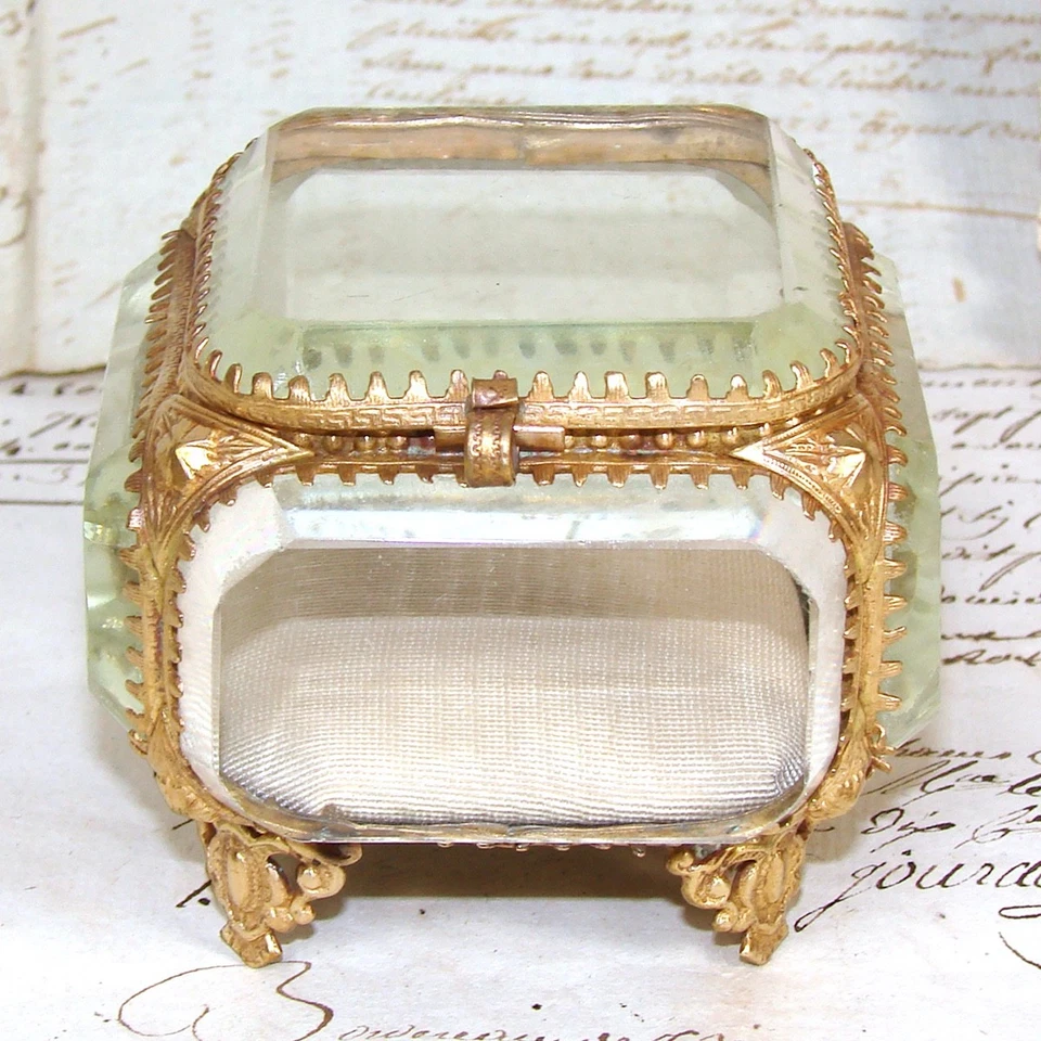 Antique Napoleon III Jewelry Casket, Miniature Vitrine Box, Thick Beveled Glass - Image 4 of 4