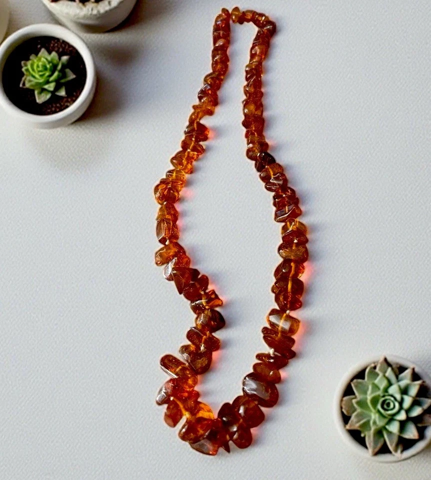 Beautiful Warm Amber Chunks Necklace! Perfect For Fall Fashions! - Image 4 of 4