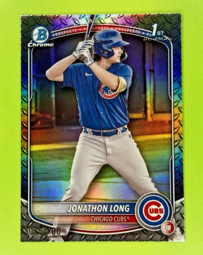 Bowman Baseball Jonathon Long 2025 1st Bowman Chrome Prospects acero metal/100 - Imagen 1 de 2