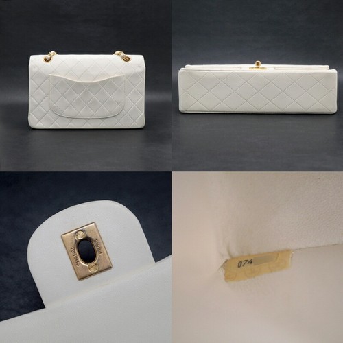 Chanel W Flap / Chain Shoulder Bag 25 Matelasse Gold Hardware White - Picture 4 of 10
