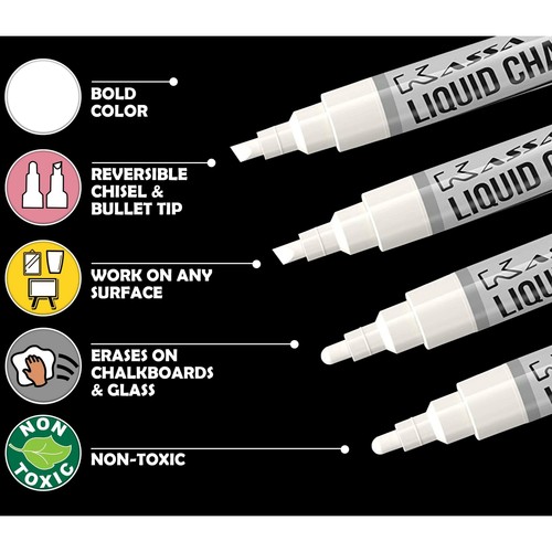 Pack de 4 marcadores de tiza blanca para hogar, escuela, oficina - Imagen 3 de 7