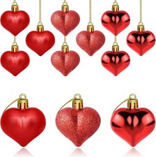 12 PCS Heart Ornaments 3 Different Finishes Heart Shaped Hanging Ornaments for V