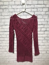 Mustard Seed, M, Dark Red Long Sleeve Crochet Knit Sweater Bodycon Dress