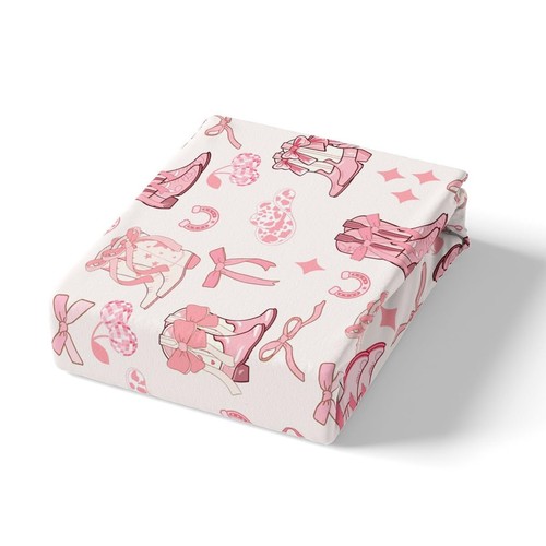 Western Cowgirl Fitted Sheet Queen Size Tribal Boots Caps Horseshoe Bedding S... - Picture 4 of 7