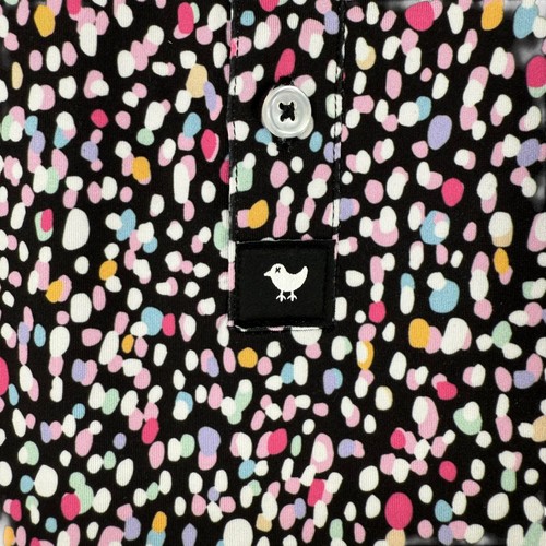 Bad Birdie Golf Polo Mens Size M Short Sleeve Black Speckled Dot Colorful Funky - Picture 3 of 8
