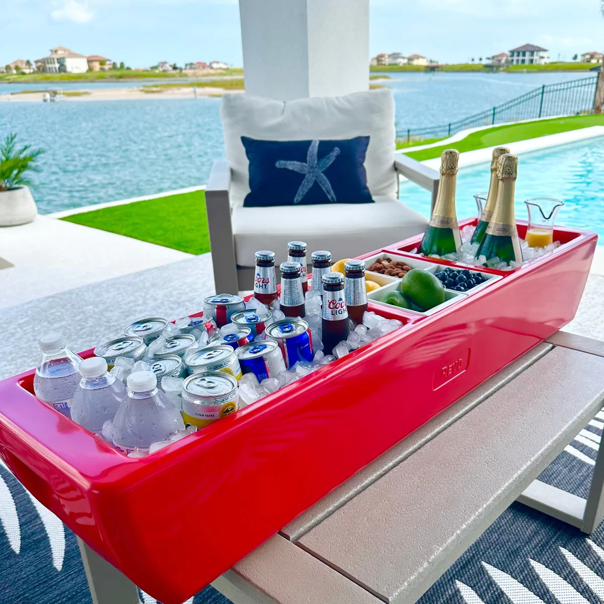 Red Bar Cooler Indoor Outdoor Bar Holiday Tailgate Parties Red Barge Float Bar