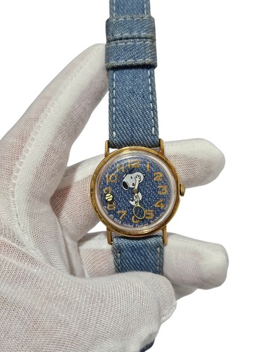 1950s Snoopy Vintage Tennis Ball Blue MYSTERY Dial Kid's Denim Auto. Uhr LÄUFT
