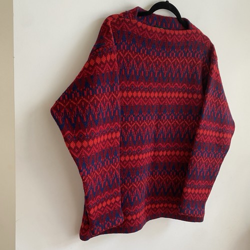 Maglione donna vintage 100% pura lana grande blu rosso austriaco Wollpö Kitzbühel - Foto 3 di 7