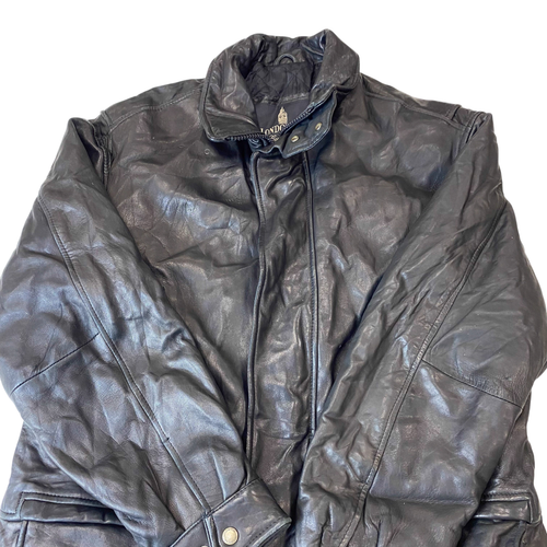 London Fog Jacket Mens M Black Genuine Leather Detail Pocket Full Zip Outdoor - Picture 2 of 3