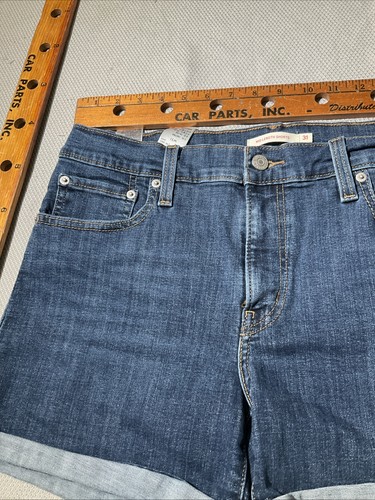 Levis Mid Length Shorts Womens Size 31 Blue Cutoff Denim Casual Pants Cuff Hem - Picture 2 of 14