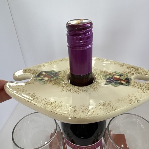 Porcelain Wine Caddy For A Bottle and Two Glasses - Fruit Pattern - Picture 4 of 8