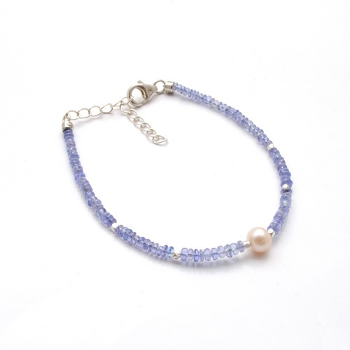 Natural Tanzanite Bracelet | Genuine Rondelle Beads Jewelry Pearl Bracelet - Picture 4 of 7