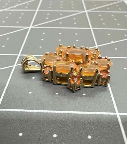 Beautiful Spessartite Orange Garnet Cluster Pendant Solid 10k Yellow Gold 2.6g - Picture 4 of 8