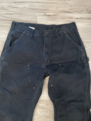 Carhartt Double Knee Dungaree Fit Black Denim Carpenter Jeans Men’s 36x34 - Picture 3 of 14
