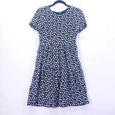 J Crew Mini Fit and Flare Dress Size 6 Navy Blue Floral Preppy Cute Short Sleeve