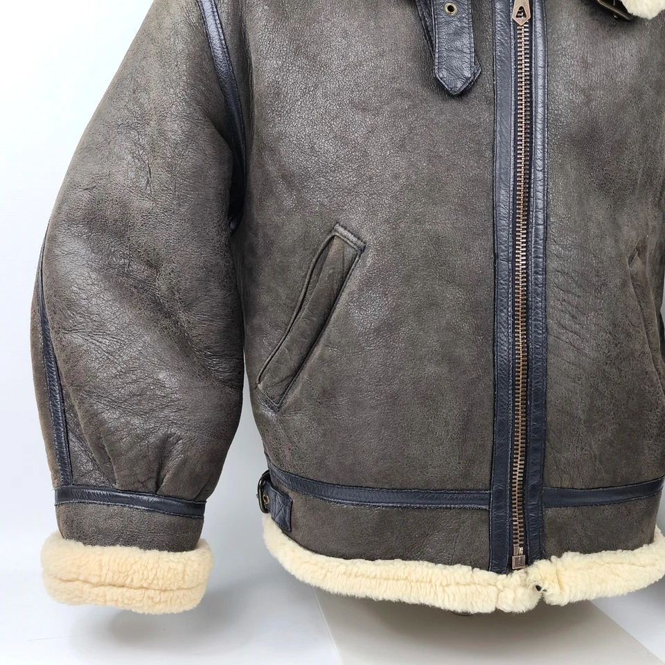 Chevignon Lederjacke Lammfell braun / schlamm Gr. XL New Navy Flying Wear - Bild 3 von 4