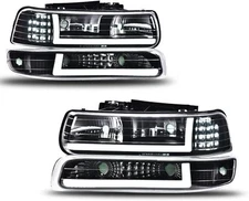 For 99-02 Chevy Silverado 1500 2500 HD 3500 LED DRL Headlight+Bumper Signal Lamp