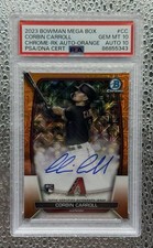 2023 Bowman Chrome Corbin Carroll RC On Card Auto Orange Mojo #’d 1/25 PSA 10
