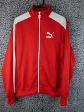 Vintage Puma Men's Iconic Red T7 Track Jacket Small Extended Ribbed Collar