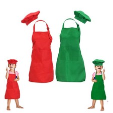 2 Sets Green Red Kids Apron and Chef Hat Set-Childrens Kids Apron for Girls B...