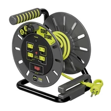 Four Powered Outlets, Open Reel Extension Cord with Winding Handle, Overload