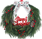 18" Christmas Cedar Wreaths for Front Door Small Norfolk Pine Wreath with Santa