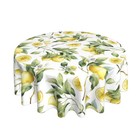 Lemon Tablecloth Round 60 inch Spring Summer Retro Watercolor Lemon Yellow Wh...