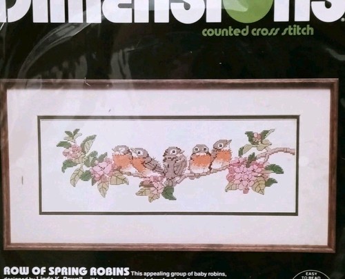 Dimensions Row Of Spring Robins Counted Cross Stitch 3648 Birds Sealed 1988 NOS