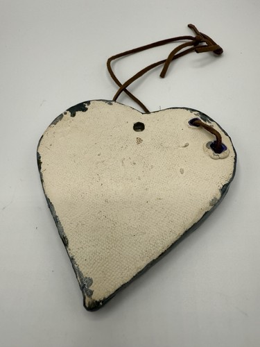 Artisan Handcrafted Clay Glazed Ceramic Heart Pendant Jewelry Spiral Design - Picture 2 of 5