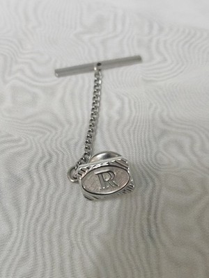 Vintage Silver Tone Swank Tie Tack With ''R'' Initial