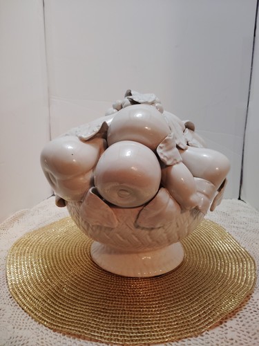 Vtg. Italian Fruit Basket Pottery Creamware Blanc De Chine Centerpiece Handmade - Picture 2 of 14