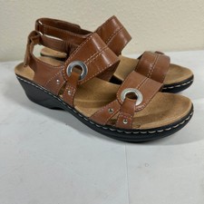 Clarks Lexi Birch Sling-back Wedge Sandals Brown Leather Women  s 10M Lightweight
