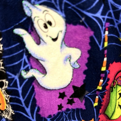 Med Couture Halloween Scrub Top S Navy w/ Glitter Ghost Cats Bats Cotton Scrubs - Picture 5 of 6