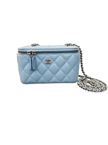 Chanel Vanity Case with Chain Small Quilted Caviar Light Blue - Picture 18 of 20