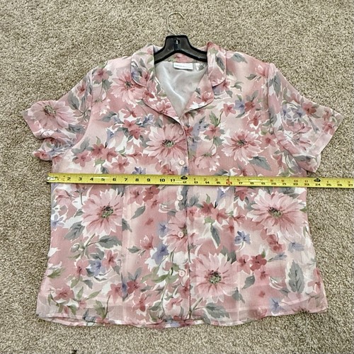 Alfred Dunner Damen Gr. 18 Bluse Oberteil Rosa Blumen Knöpfe Kurzarm Gefüttert - Bild 10 von 12
