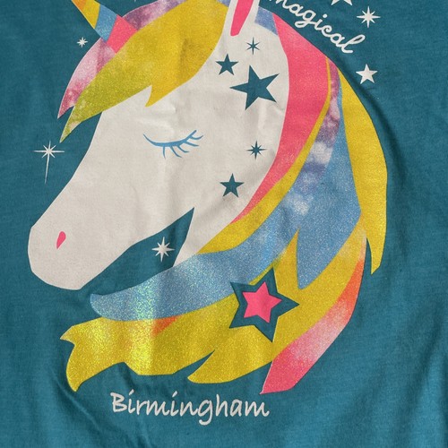 Magical Birmingham Unicorn T-Shirt Short Sleeve Bondi Blue Girls Size XL (14-16 - Picture 6 of 8